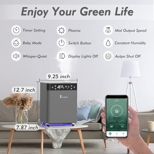 Humidifiers for Bedroom, 4.5L Top Fill Warm and Cool Mist for Large Room, Smart App & Voice Control, Customized Humidity, Sleep Mode, Timer, Ultra Quiet.