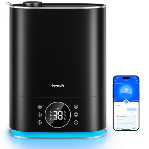 GoveeLife Smart Humidifiers for Bedroom, Cool&Warm Mist 7L Humidifier for Large Room, Auto Mode, Easy Top Fill, 70Hr Quiet Runtime, WiFi Air Humidifier with RGB for Baby, Plants Compatible with Alexa
