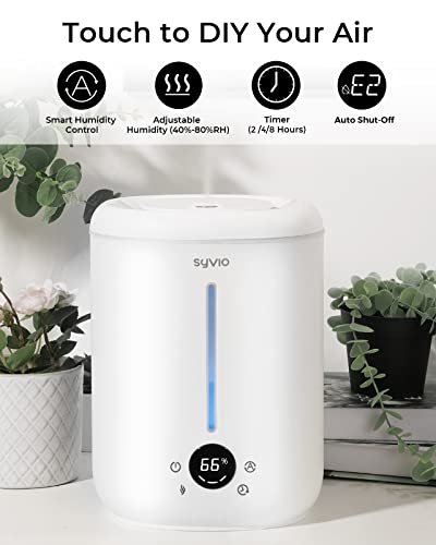 Cool Mist Air Humidifiers For Bedroom Large Room, Syvio 2.8L Smart Humidity Sensor, Easy to Clean for Baby Home Top Fill, Essential Oil Diffuser, Ultrasonic Quiet, 360° Nozzle