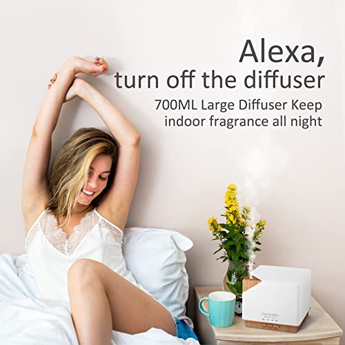 ASAKUKI Smart WiFi Essential Oil Aromatherapy Diffuser, Easy Connect with Alexa and Google Home Phone App Voice Control 700ml Ultrasonic Diffuser, Create Schedules 7 LED Colors Humidifier