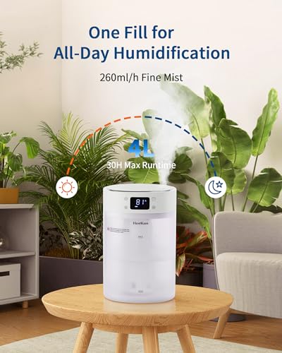 HawKam Humidifiers for Bedroom Home, (4L Water Tank) Top-filled Smart Quiet Cool Mist Humidifiers for Large Room, 360°Nozzle & Nightlight, 30H Runtime Air Humidifiers for Baby Nusery,Offices,Plants