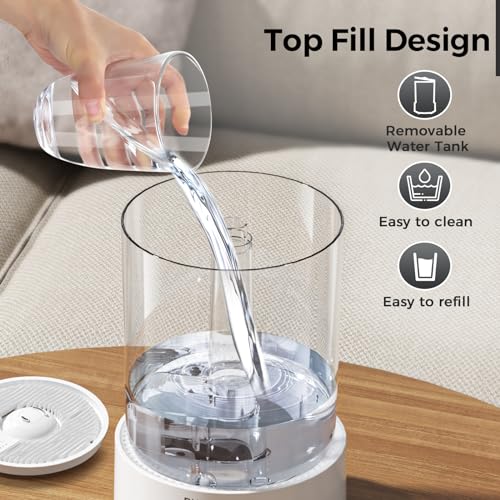 DIJEE Smart Humidifier for Large Room, for Bedroom, Quiet Cool Mist Ultrasonic Humidifier with Diffuser and Nightlight, 5L Big Capacity Top Fill Water Tank, for Home, Indoor, Nursery, Plant