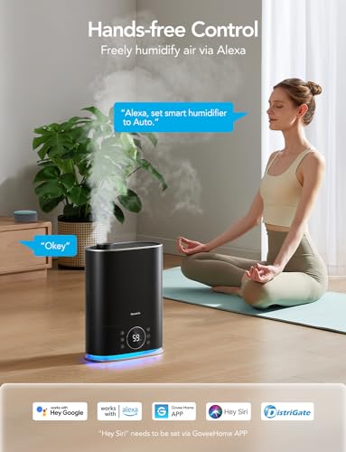 GoveeLife Smart Humidifiers for Bedroom, Cool&Warm Mist 7L Humidifier for Large Room, Auto Mode, Easy Top Fill, 70Hr Quiet Runtime, WiFi Air Humidifier with RGB for Baby, Plants Compatible with Alexa