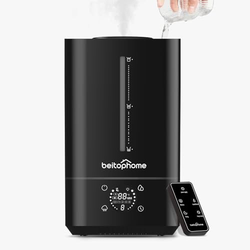 6L Humidifiers for Bedroom Large Room, Cool & Warm Mist Humidifier for Baby and Plants, Top Fill Humidifiers with Remote Control, Smart Humidistat Control, Quiet, Adjustable Mist, 360°Nozzle, Black