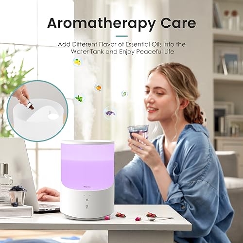 Pharata Smart Humidifiers for bedroom, 2.5L Cool Mist Essential Oil Diffuser, Top fill humidifier for Baby & Plant, Quiet Operation, for Home and Large Room, White