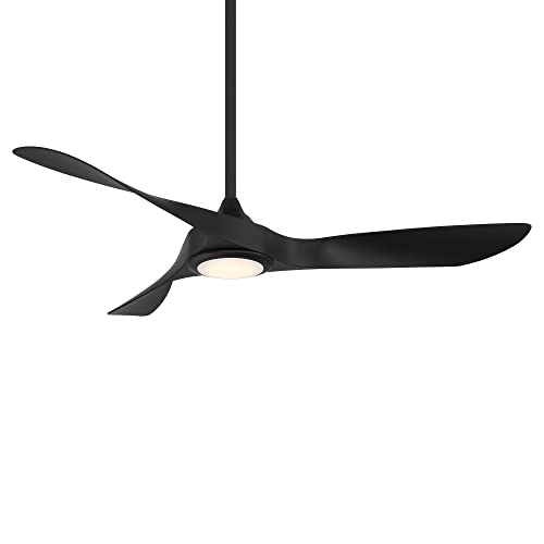 WAC Smart Fans Swirl Indoor and Outdoor 3-Blade Ceiling Fan 54in Matte Black with 3000K LED Light Kit and Remote Control works with Alexa and iOS or Android App
