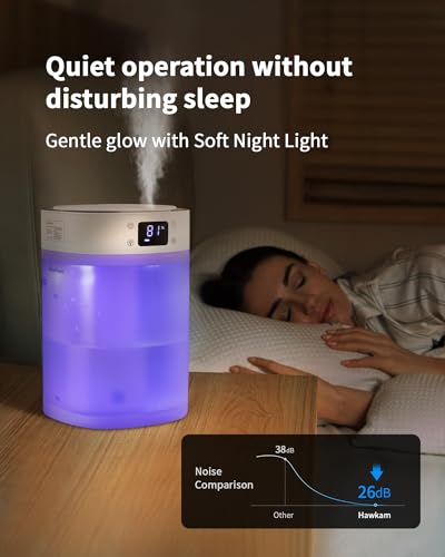 HawKam Humidifiers for Bedroom Home, (4L Water Tank) Top-filled Smart Quiet Cool Mist Humidifiers for Large Room, 360°Nozzle & Nightlight, 30H Runtime Air Humidifiers for Baby Nusery,Offices,Plants