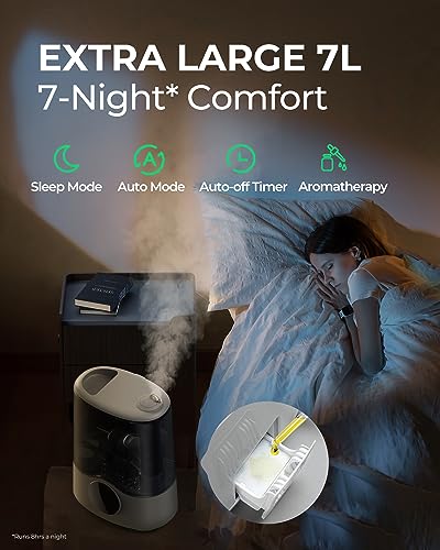 Homvana Humidifier Large Room, 7L (807ft²) Smart Warm and Cool Mist, Top-Fill Humidifiers for Bedroom Baby Nursery Grow Tent, Auto Adapt Mist Quick Air Humidity Indoor, Easy to Clean, Quiet, Diffusers
