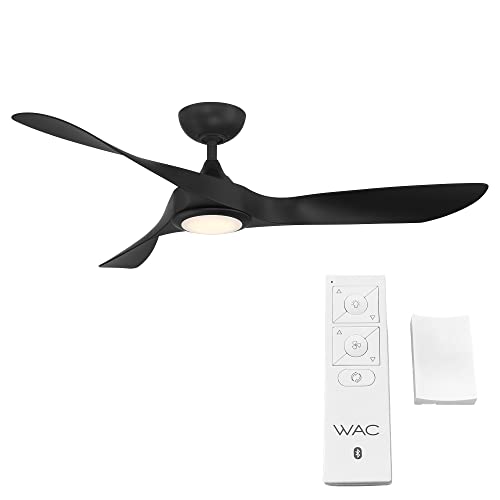 WAC Smart Fans Swirl Indoor and Outdoor 3-Blade Ceiling Fan 54in Matte Black with 3000K LED Light Kit and Remote Control works with Alexa and iOS or Android App