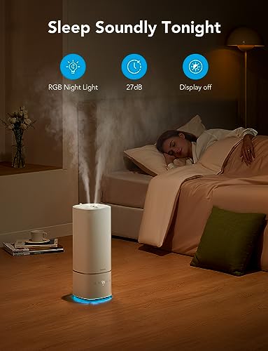 GoveeLife Humidifiers for Bedroom, 6L Top Fill Cool Mist Humidifier for Large Room, Auto Mode, Adjustable Mist, Quiet Sleep Mode, WiFi Essential Oil Diffuser Air Humidifier with RGB for Baby, Plants