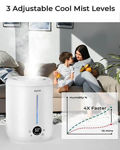 Cool Mist Air Humidifiers For Bedroom Large Room, Syvio 2.8L Smart Humidity Sensor, Easy to Clean for Baby Home Top Fill, Essential Oil Diffuser, Ultrasonic Quiet, 360° Nozzle