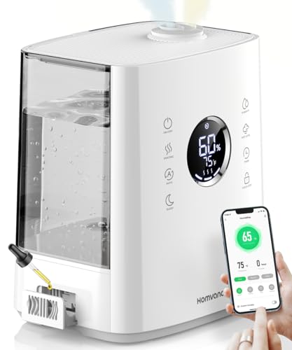 Homvana Smart Humidifier for Bedroom Large Room, 6.5 L Warm & Cool Mist Humidifiers with App&Voice Control, Exclusive Distilled Sterilization, 72H Runtime Air Humidifier Aroma Diffuser for Baby Plants