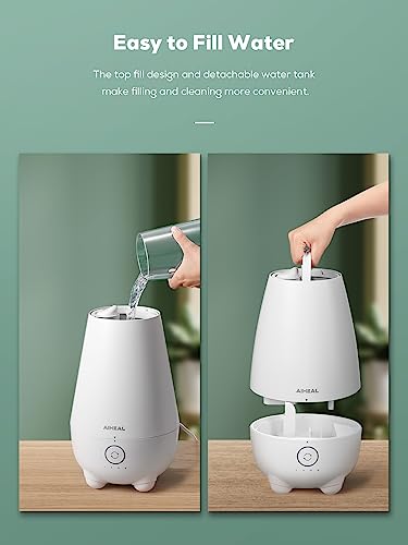 Aiheal Humidifiers for Bedroom Large Room Home, 5L Top Fill Cool Mist Ultrasonic Humidifier for Baby Plants, Smart Humidistat Mode, Essential Oil Diffuser, Sleep Mode, Auto Off and Ultra Quiet, White