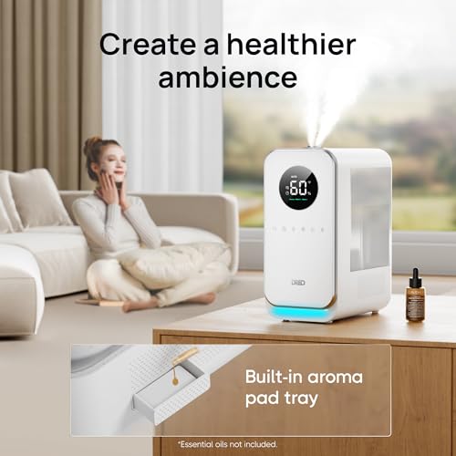 Dreo Humidifiers for Bedroom Home, Top-filled Smart Quiet Cool Mist Humidifiers for Large Room, Oil Diffuser & Nightlight, 50Hours Runtime for Indoor Plants, with Alexa/Google, White