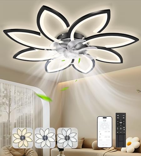 TANWO 2024 Modern 35" Ceiling Fan with Lights and Remote - Smart Stepless Dimming and Adjustable Color Temperature Low Profile Ceiling Fan with 6 Speeds for Bedroom and Living Room