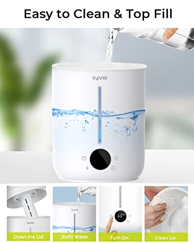 Cool Mist Air Humidifiers For Bedroom Large Room, Syvio 2.8L Smart Humidity Sensor, Easy to Clean for Baby Home Top Fill, Essential Oil Diffuser, Ultrasonic Quiet, 360° Nozzle