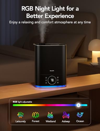 GoveeLife Smart Humidifiers for Bedroom, Cool&Warm Mist 7L Humidifier for Large Room, Auto Mode, Easy Top Fill, 70Hr Quiet Runtime, WiFi Air Humidifier with RGB for Baby, Plants Compatible with Alexa