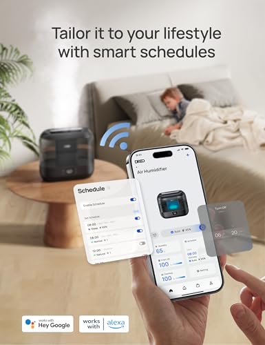 Dreo 4L Smart Humidifiers for Bedroom, Quiet Supersized Cool Mist Ultrasonic Humidifier with Diffuser and Nightlight, 32 Hour Long Runtime for Home, Indoor, Nursery, Plant, Black