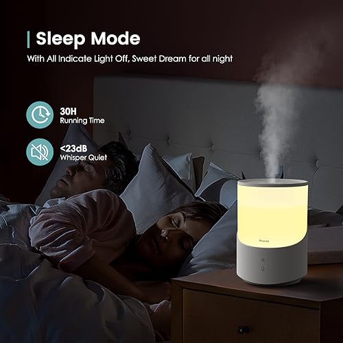 Pharata Smart Humidifiers for bedroom, 2.5L Cool Mist Essential Oil Diffuser, Top fill humidifier for Baby & Plant, Quiet Operation, for Home and Large Room, White