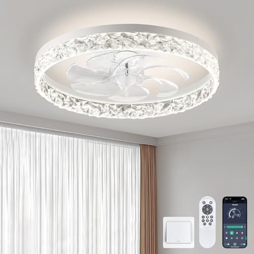 Mcestna Ceiling Fans with Lights and Remote Low Profile Smart Flush Mount 20 Inch for Bedroom Bladeless Fan for Bedroom Kids Room and Living Room