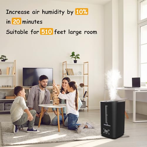 6L Humidifiers for Bedroom Large Room, Cool & Warm Mist Humidifier for Baby and Plants, Top Fill Humidifiers with Remote Control, Smart Humidistat Control, Quiet, Adjustable Mist, 360°Nozzle, Black