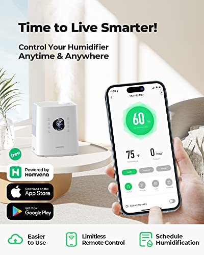 Homvana Smart Humidifier for Bedroom Large Room, 6.5 L Warm & Cool Mist Humidifiers with App&Voice Control, Exclusive Distilled Sterilization, 72H Runtime Air Humidifier Aroma Diffuser for Baby Plants