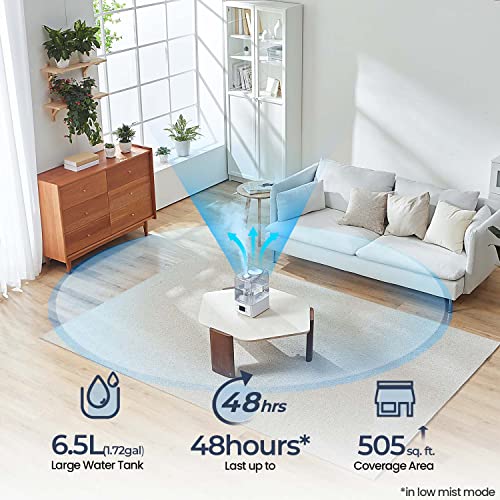 Rbioko Smart Humidifiers for Large Room Bedroom Home (6.5L), Cool Mist Ultrasonic Vaporizer with Remote Control, Auto Humidify for Baby and Plants, Essential Oil Diffuser with Night Light, Timer