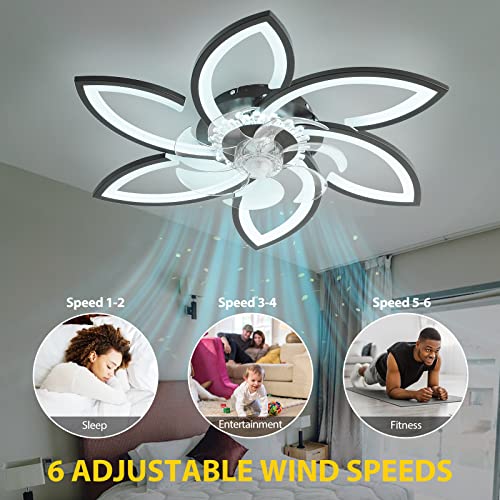 30" Modern Ceiling Fan with Lights Remote Control, Low Profile Ceiling Fan with Lights, Flush Mount Smart Ceiling Fan Light for Bedroom Living Room Kitchen, Reversible Blade, Black