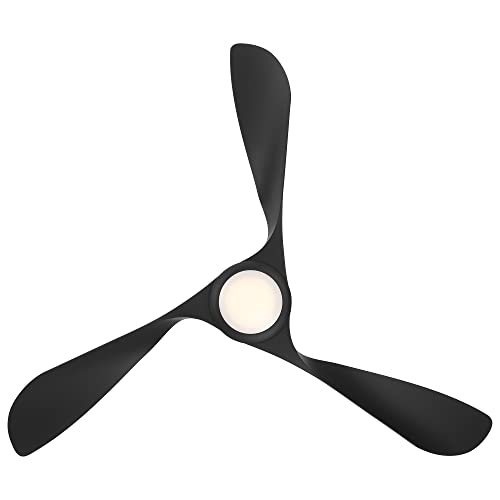 WAC Smart Fans Swirl Indoor and Outdoor 3-Blade Ceiling Fan 54in Matte Black with 3000K LED Light Kit and Remote Control works with Alexa and iOS or Android App