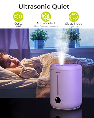 Cool Mist Air Humidifiers For Bedroom Large Room, Syvio 2.8L Smart Humidity Sensor, Easy to Clean for Baby Home Top Fill, Essential Oil Diffuser, Ultrasonic Quiet, 360° Nozzle