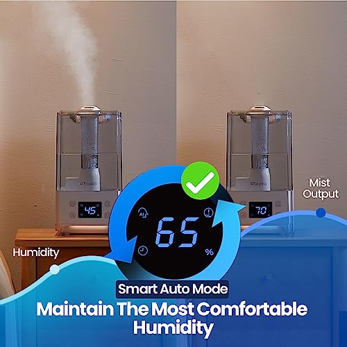 Rbioko Smart Humidifiers for Large Room Bedroom Home (6.5L), Cool Mist Ultrasonic Vaporizer with Remote Control, Auto Humidify for Baby and Plants, Essential Oil Diffuser with Night Light, Timer