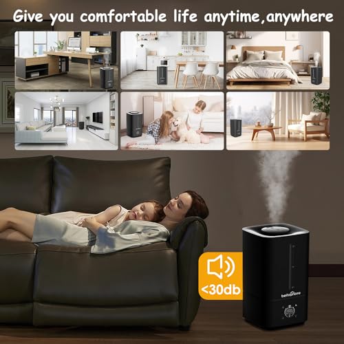 6L Humidifiers for Bedroom Large Room, Cool & Warm Mist Humidifier for Baby and Plants, Top Fill Humidifiers with Remote Control, Smart Humidistat Control, Quiet, Adjustable Mist, 360°Nozzle, Black