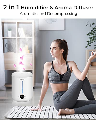 Cool Mist Air Humidifiers For Bedroom Large Room, Syvio 2.8L Smart Humidity Sensor, Easy to Clean for Baby Home Top Fill, Essential Oil Diffuser, Ultrasonic Quiet, 360° Nozzle