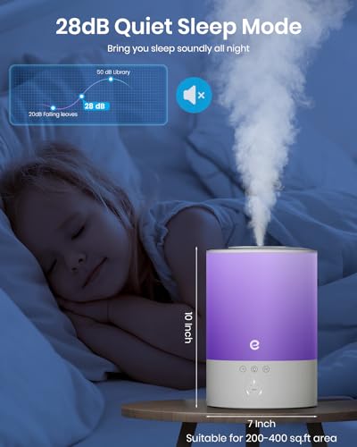 Esemoil Cool Mist Humidifiers for Bedroom Large Room, 2.5L Smart WiFi Baby Air Humidifier with Top-Fill & 28dB Quiet, 24H Ultrasonic Diffuser for Plants, 8 Color Light, Voice Control, Works with Alexa
