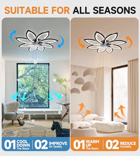 TANWO 2024 Modern 35" Ceiling Fan with Lights and Remote - Smart Stepless Dimming and Adjustable Color Temperature Low Profile Ceiling Fan with 6 Speeds for Bedroom and Living Room