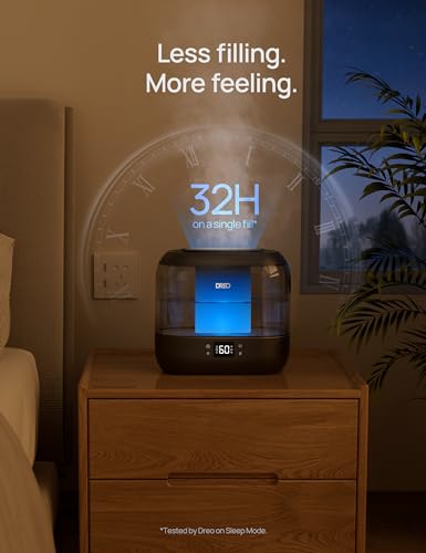 Dreo 4L Smart Humidifiers for Bedroom, Quiet Supersized Cool Mist Ultrasonic Humidifier with Diffuser and Nightlight, 32 Hour Long Runtime for Home, Indoor, Nursery, Plant, Black