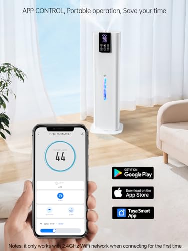Hiswelle Smart Humidifiers for Bedroom Large Room,(8L) 2.1Gal Cool Mist Top Fill Diffuser Ambient Light, WIFI App & Remote Control, 3 Mist Modes, 12H Timer, 35dB Quiet Humidifier for Home Office Plant