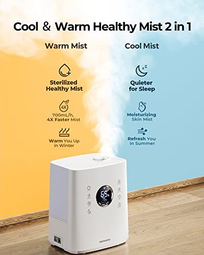 Homvana Smart Humidifier for Bedroom Large Room, 6.5 L Warm & Cool Mist Humidifiers with App&Voice Control, Exclusive Distilled Sterilization, 72H Runtime Air Humidifier Aroma Diffuser for Baby Plants