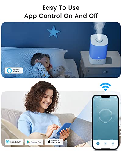 Humidifiers for Bedroom Large Room, Esemoil Smart WiFi Cool Mist Humidifiers for Baby, 3.5L Top Fill & 28dB Quiet, 40H Air Ultrasonic Diffuser with 8 Color Light, Voice Control, Compatible with Alexa