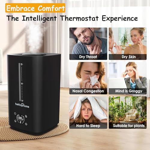 6L Humidifiers for Bedroom Large Room, Cool & Warm Mist Humidifier for Baby and Plants, Top Fill Humidifiers with Remote Control, Smart Humidistat Control, Quiet, Adjustable Mist, 360°Nozzle, Black