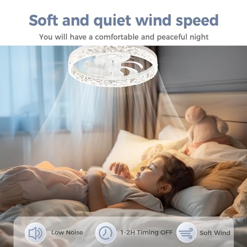 Mcestna Ceiling Fans with Lights and Remote Low Profile Smart Flush Mount 20 Inch for Bedroom Bladeless Fan for Bedroom Kids Room and Living Room