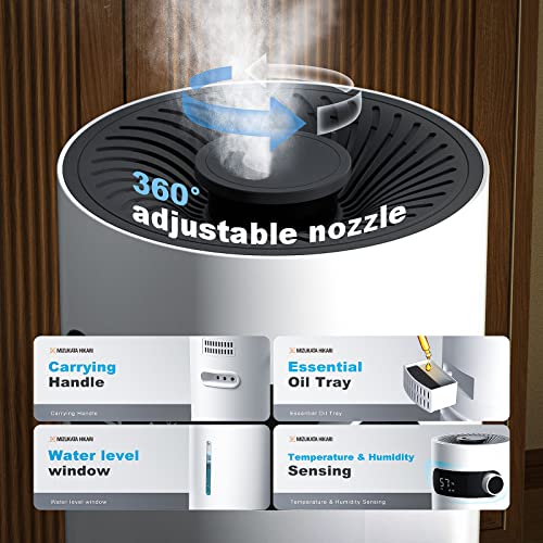 Ultrasonic Cool Mist Humidifier for Large Room Bedroom, MIZUKATA HIKARI Top Fill Humidifier(8.5L/2.25Gal) for Baby Adults, Smart & Remote Control, Quiet Humidifier for Yoga Home, Auto Shut Off