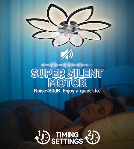 TANWO 2024 Modern 35" Ceiling Fan with Lights and Remote - Smart Stepless Dimming and Adjustable Color Temperature Low Profile Ceiling Fan with 6 Speeds for Bedroom and Living Room