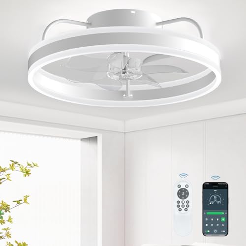 Ceiling Fans with Lights and Remote 20", Ceiling Fan APP Control Dimmable Low Profile Flush Mount Bladeless Ceiling Fan Indoor Modern Smart with Light for Living Room, Bedroom, Kitchen