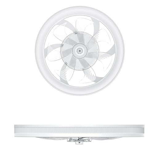 Modern Ceiling Fans with Lights: 19" Low Profile Ceiling Fan for Bedroom with Quiet DC Motor-Flush Mount Ceiling Fan with Remote Control Dimmable LED Bladeless Ceiling Fans for Indoor/Living Room