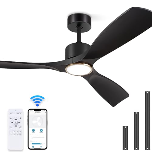 BOOSANT Ceiling Fans with Lights, Ceiling Fans with Lights and Remote Control, 52 inch Black Modern Smart Ceiling Fan with Light, Outdoor Ceiling Fans for Patios 3 Blade Bedroom Living Room（Black）