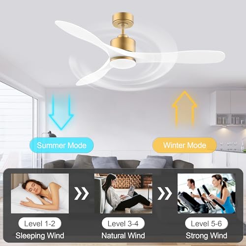 cumilo 52” Smart Gold White Ceiling Fans with Lights and Remote, Quiet DC Motor,High CFM,Control with WIFI Alexa APP,Modern Indoor outdoor Ceiling Fans with Dimmable LED Light for Bedroom Patio Porch