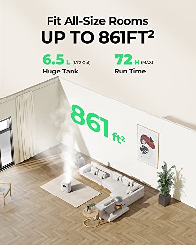 Homvana Smart Humidifier for Bedroom Large Room, 6.5 L Warm & Cool Mist Humidifiers with App&Voice Control, Exclusive Distilled Sterilization, 72H Runtime Air Humidifier Aroma Diffuser for Baby Plants