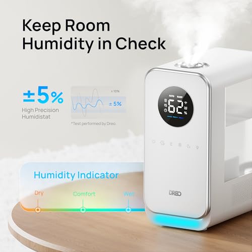 Dreo Humidifiers for Bedroom Home, Top-filled Smart Quiet Cool Mist Humidifiers for Large Room, Oil Diffuser & Nightlight for Baby Nusery, 50Hours Runtime for Home, Indoor Plants, Alexa/Google