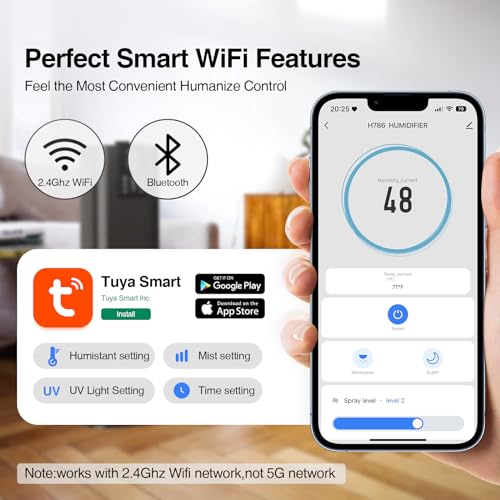 Honovos Smart Humidifiers Large Room Bedroom Home, 2.11Gal(8L) Quiet Top Fill Cool Mist Humidifier, Smart App & Remote Control, 3 Speed Humidifier with 360° Nozzle, Humidity Setting for Baby Office